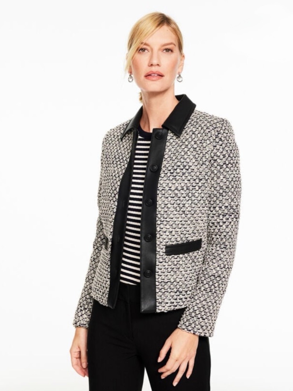 Talbots FAUX LEATHER TWEED JACKET